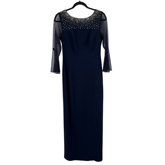 Alex Evenings Rhinestone Yoke Column Gown dress blue size 4 - Picture 1 of 6